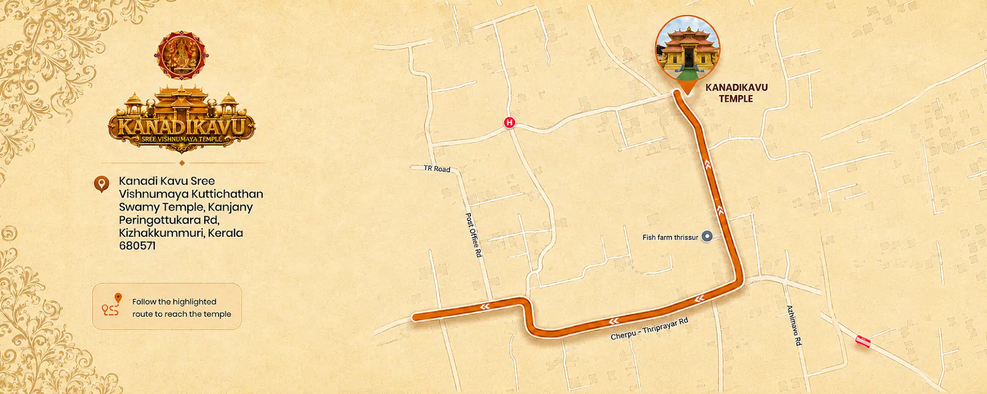 Kanadi Kavu Sree Vishnumaya Kuttichathan Swamy Temple Route Map